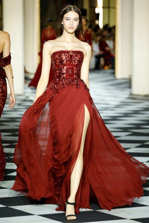 Couture Fall 2019 Zuhair Murad, Couture, Red Couture Dress, Red Couture, Zuhair Murad Couture, Strapless Chiffon Dress, Strapless Prom Dresses, Glamour Dress, Couture Dress