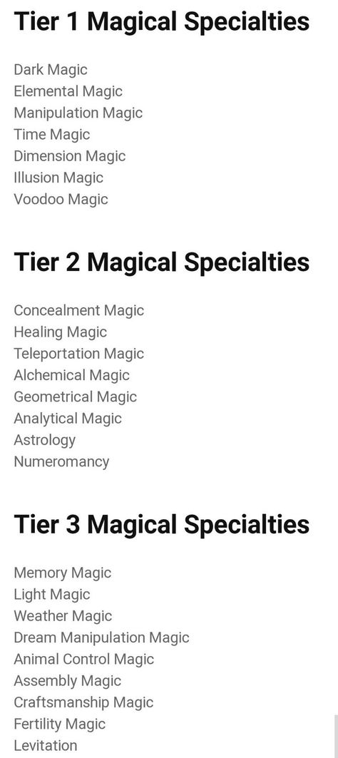 Powers Fantasy Ideas, Rare Magic Powers, Kinds Of Magic Powers, Magic Hierarchy, Cool Magic Powers Ideas, Type Of Magical Powers, Types Of Magical Beings, All Elements Magic, List Of Magic Powers