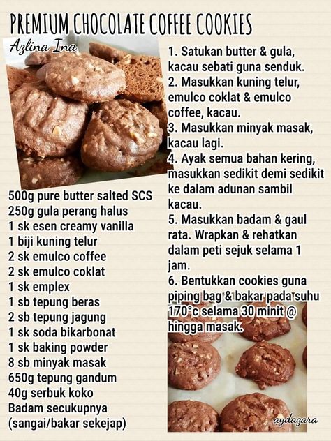 Premium chocolate chip coffee cookies Resepi Cookies, Resepi Biskut Raya, Resep Cookies, Raya Cookies, Famous Amos Cookies, Kuih Raya, Biskut Raya, Famous Amos, Resepi Biskut