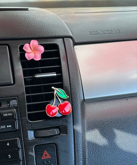 Girls Car Decor Ideas, Red Car Aesthetic Interior, Heart Car Decor, Cherry Car Decor, Car Aesthetic Decoration, Car Decor Girly, Red Car Accessories Aesthetic, Coquette Car Accessories, Car Inspo Aesthetic