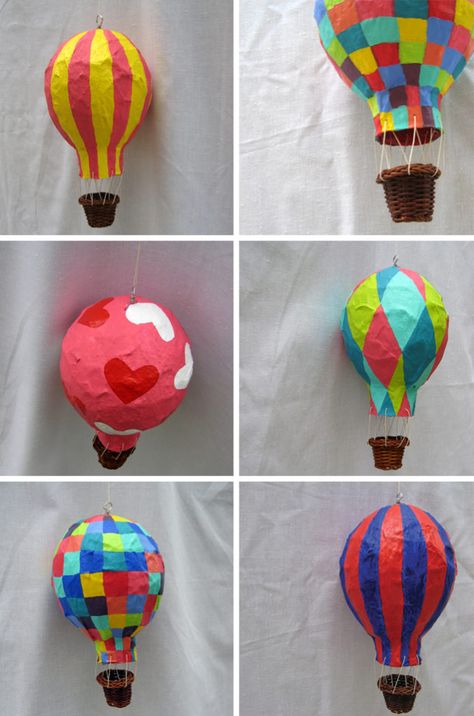 Papier mache hot air balloons Elementary Art, Paper Mache Crafts, Classe D'art, Kerajinan Diy, Paper Mache Projects, Crafts Easter, Paper Mache Art, Spring Art, Art Classroom