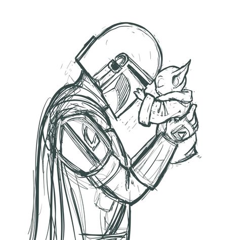 Since apparently my messy Grogu sketches are more popular than my polished pieces, here are some messy sketches of him with his dad .. [5/5] <<< by @sarahluann | tumblr #themandalorian #dindjarin #grogu ... Ahsoka Tano Drawing Reference, Mandalorian And Grogu Drawing, Cute Starwars Drawing, Mando Grogu Tattoo, Nerdy Drawing Ideas, Star Wars Tattoo Grogu, Grogu Line Art, Cute Grogu Drawing, Grogu And Mando Tattoo