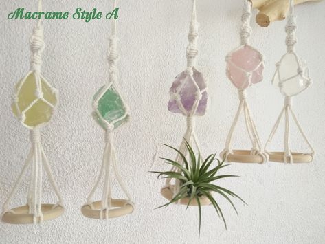 Mini Macrame crystal air plant holder/hanger/hanging for car | Etsy Hanging Crystals Diy, Diy Macrame Plant Hanger Easy, Macrame Crystal, Car Mirror Charm, Diy Macrame Plant Hanger, Macrame Wall Hanging Diy, Mini Macrame, Macrame Wall Hanging Patterns, Diy Plant Hanger