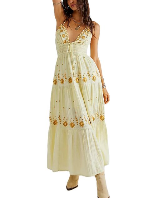 PRICES MAY VARY. 100% Polyester Made in USA or Imported Tie closure Size: S, M, L, women summer beach floral printed maxi long dress, sleeveless one shoulder maxi long dress, women ruffle boho flowy swing sundress for vacation. Material: Women a line flowy spaghetti strap maxi long dress, backless summer long dress made of Polyester and cotton fabrics, super cozy and lightweight to wear. Features: Sexy off shoulder vacation boho maxi dress, low cut ruffle long dress, v neck pleated cut out maxi Senior Season, Bohemian Flower, Flower Birthday, Flower Skirt, Langer Rock, Suspender Skirt, Figure 8, Style Office, Grunge Style