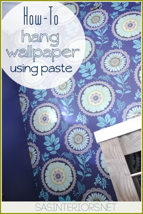 How-To Hang Wallpaper with paste Hanging Wallpaper, How To Wallpaper Around Light Fixture, Hanging Wallpaper With Paste, How To Hang Wallpaper With Paste, Wallpapering Tips, Hang Wallpaper, Removing Old Wallpaper, Burger Design, Powder Room Remodel