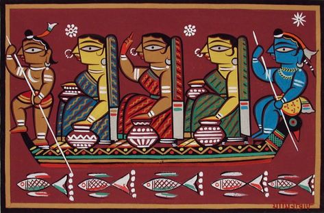 Yamini Roy Paintings, Tikuli Art, Patachitra Paintings, Jamini Roy, Famous Art Paintings, Paintings Inspiration, Bengali Art, Modern Folk Art, Gallery Of Modern Art