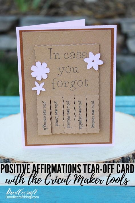 Thinking Of You Handmade Card Ideas, You Did It Cards, Homemade Encouragement Cards, Birthday Cards Diy Cricut, Cricut Perforation Projects, Handmade Encouragement Cards, Card Making Cricut, Positive Cards Ideas, Best Wishes Cards Handmade