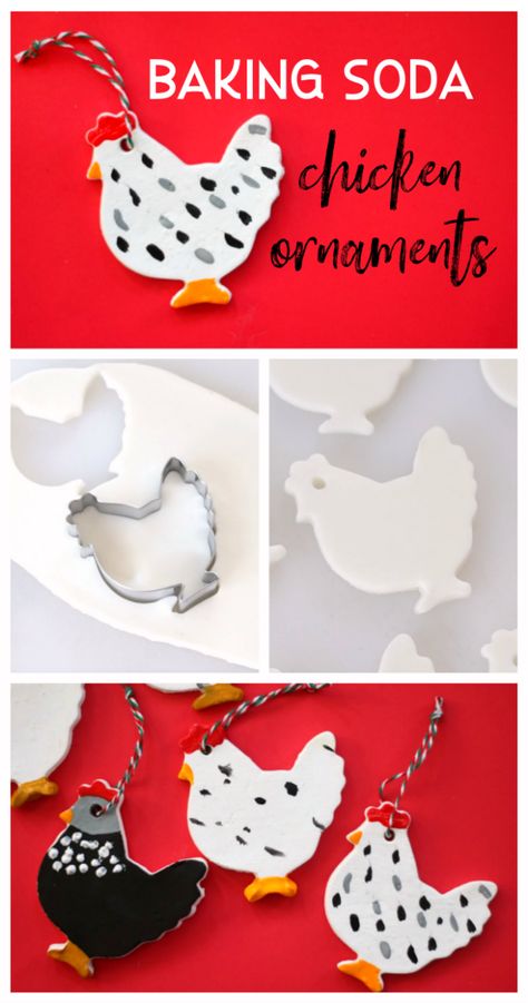 Chicken 4h Projects, Easy Crafts For Second Graders, Chicken Decorations Diy, Fast Diy Christmas Gifts, Diy Fabric Ornaments Christmas, Painted Chicken Ornaments, Chicken Ornaments Ideas, Diy Handmade Ornaments, Sculpey Ornaments Diy