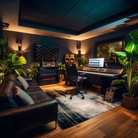 Studio In Casa, Studio Room Design, Music Room Design, Home Recording Studio Setup, Recording Studio Setup, Home Music Rooms, Home Studio Ideas, Modern Home Offices, Home Studio Setup