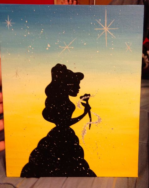Belle silhouette Beauty And The Beast Painting Ideas, Disney Princess Painting Ideas, Easy Paintings Disney, Beauty And The Beast Painting Easy, Disney Paintings On Canvas, Simple Disney Paintings, Disney Silhouette Painting, Acrylic Painting Silhouette, Beauty And The Beast Painting