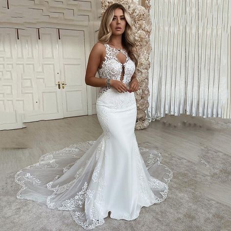 Smarter Shopping, Better Living! Aliexpress.com Mermaid Wedding Dresses, Country Bridal Gown, Bridal Wedding Gown, Muslim Wedding Dresses, Plus Size Lace, 2024 Wedding, Dresses Mermaid, Wedding Dress Fabrics, Lace Mermaid