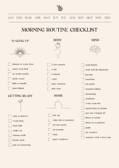 Digital planner page with mourning Routine Checklist to improve habits and routines for productivity. Organisation, Morning Routine List, Routine List, Morning Routines List, Daily Routine Planner, Morning Routine Checklist, Morning Journal, Routine Checklist, Morning Pages