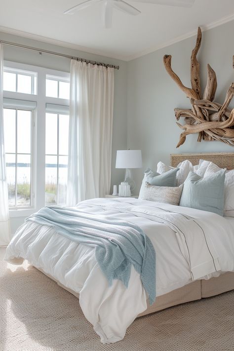 Transform Your Bedroom with Coastal Elegance: 31 Inspiring Coastal Bedroom Ideas – Everyday Inspo Bedroom Ideas Coastal, Blue Coastal Bedroom, Ombré Wall, Coastal Bedroom Decor, Costal Bedroom, Modern Coastal Bedroom, Coastal Bedroom Ideas, Nautical Elements, Bedroom Coastal