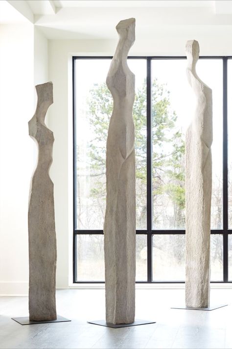 The Phillips Collection Colossal Ivory Cast Woman Sculptures are an abstracted female form that is very tall in an ivory finish. Sculptures In Homes, Stone Abstract Sculpture, Stone Sculpture Garden, Tall Sculpture Decor, Big Sculpture Art, Large Sculpture Indoor, Abstract Stone Sculpture, Abstract Figure Sculpture, Entryway Sculpture