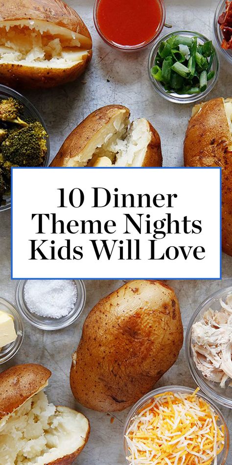 I talked to a dozen caregivers to get their fun, creative, and totally doable suggestions for theme-night ideas that keep kids happy. #themenight #themedinner #dinnerideas #dinnerrecipes #easydinners #easyrecipes #recipeideas Theme Night Ideas, Saturday Dinner Ideas, Fun Dinners For Kids, Busy Night Dinner, Family Fun Dinner, Healthy Dinners For Kids, Kid Friendly Dinners Healthy, Easy Dinners For Kids, Cursed Comments