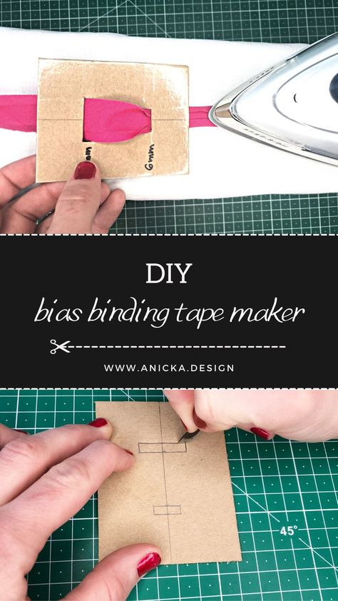 Cutting and testing DIY cardboard bias binding tape maker. Patchwork, Couture, Bias Tape Maker Diy, How To Make Bias Tape Diy, Diy Bias Binding, How To Make Your Own Bias Binding, Bias Binding Tutorial Sewing Techniques, Diy Bias Tape Maker, Make Bias Tape Diy