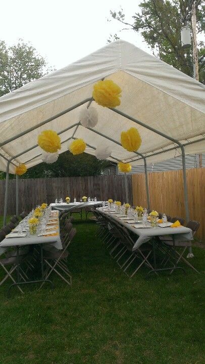 Cute for a backyard budget wedding reception Wedding Decorations Budget, Cheap Backyard Wedding, Wedding Reception On A Budget, Backyard Baby Showers, Outdoor Tent Wedding, Tent Wedding Reception, Backyard Wedding Decorations, Backyard Reception, Wedding Backyard Reception