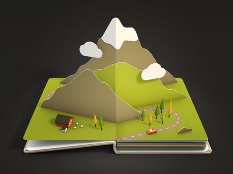 One more pop-up book page for the AirPano iOS app.  Check other pages and  design process on Behance :) Diy Pop Up Book, Arte Pop Up, Pop Book, Libros Pop-up, Pop Up Art, Paper Pop, Seni Origami, Mountain Designs, Up Book