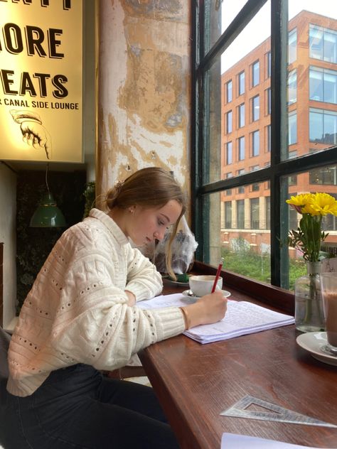 Coffee shop study aesthetic, autumn vibes Coffee Shop Aesthetic Studying, Coffee Shop With Library Aesthetic, Coffee Shop Writing Aesthetic, Writing In A Coffee Shop, Coffee Shop Romance Aesthetic, Studying At A Coffee Shop Aesthetic, Ordinary Life Aesthetic, Writing In A Cafe, Study Coffee Shop Aesthetic