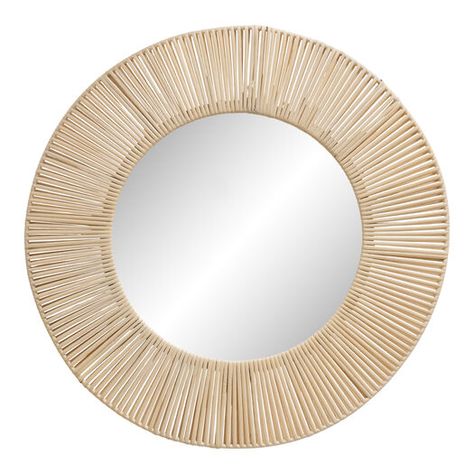 Round White Rattan Wrapped Wall Mirror by World Market World Market Mirror, Wall Decor Mirror, White Rattan, Beach Bathroom, Decor Mirror, Vacation Apartment, Falls Church, Beach Bathrooms, World Market