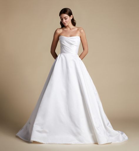 Style 42110 Saxon Allison Webb bridal gown - Snow duchess satin A-line gown, draped bodice with pockets. In stores early 2021. Couture, Allison Webb, Dress Preservation, Wedding Dress Preservation, Jlm Couture, Modest Bridal, Straight Across Neckline, Sparkly Wedding Dress, Draped Bodice