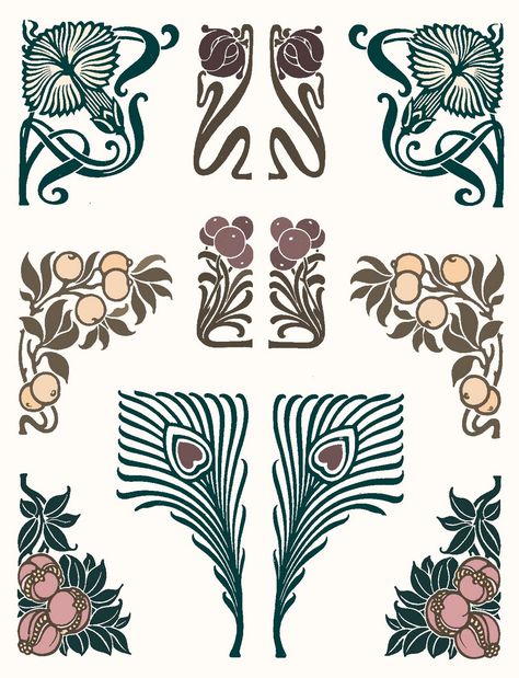 Art Deco Diy Decorations, Alphonse Mucha Tattoo, Art Deco Desen, Fiori Art Deco, Fleurs Art Nouveau, Arte Art Deco, Motifs Art Nouveau, Nouveau Tattoo, Illustration Art Nouveau