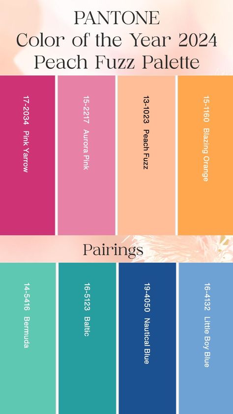 PANTONE Color of the Year Peach Fuzz PalettePairings Summer 2024 Color Forecast, Spring 2024 Pantone Colors, Peach Fuzz Color Wallpaper, Color Palette 2024 Pantone, 2024 Spring Color Palette, Pantone Color Of The Year 2024 Fashion, 2024 Color Of The Year Outfit, Ss24 Colour Palette, Color Palette Spring 2024