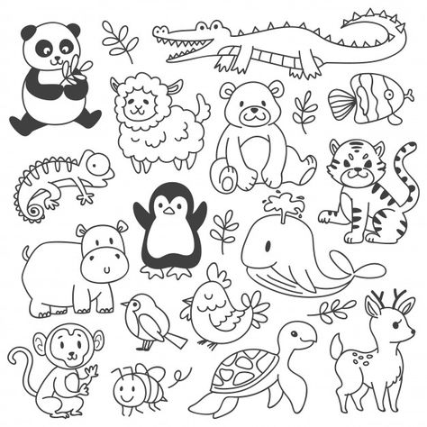 Set of animals doodle isolated on white Premium Vector | Premium Vector #Freepik #vector #baby #kids #children #nature Doodles Kawaii, Griffonnages Kawaii, Animals Doodle, Doodles Bonitos, Arte Doodle, Cartoon Clouds, 그림 낙서, Animal Doodles, Kawaii Doodles