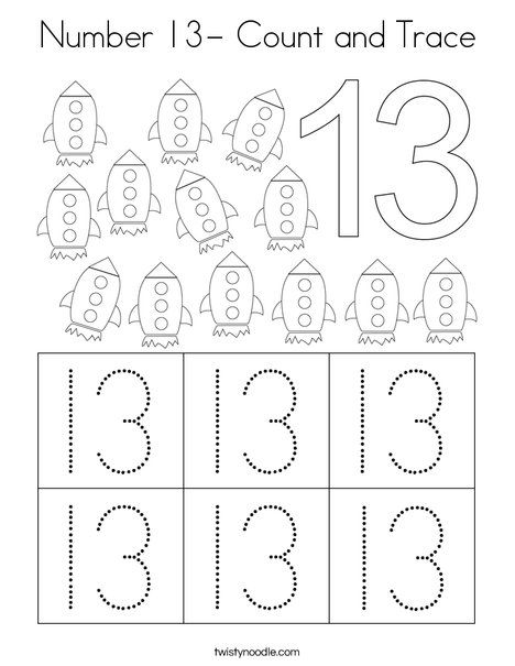 Number 13- Count and Trace Coloring Page - Twisty Noodle Number 13 Tracing Worksheet, Number 13 Preschool Activities, Number 13 Crafts Preschool, 13 Worksheets Preschool, Number 13 Worksheets For Preschool, Number 13 Activities Preschool, Number 13 Worksheet For Preschool, Number 13 Activities, Number 12 Worksheets For Preschool