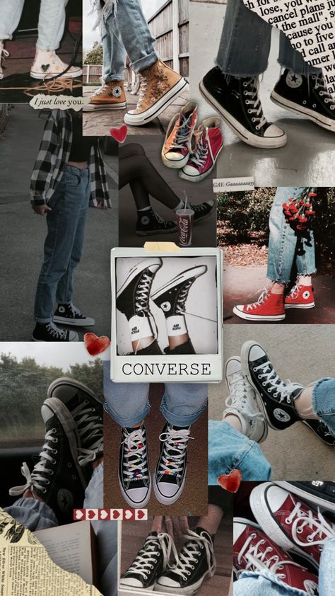 #converse #shoes #aesthetic #photocollage #moodboard Converse Collection Aesthetic, Converse Wallpaper Aesthetic, Skater Wallpapers, Purple Converse Aesthetic, Converse Aesthetic Vintage, Converse Aesthetic Wallpaper, Aesthetic Converse Shoes, Shoe Wallpapers Iphone, Converse Aesthetic Outfit