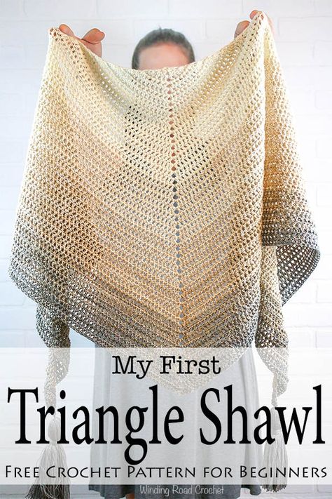 Simple, beautiful and customizable - My First Triangle Shawl is designed to really let the beauty of the yarn shine. This free crochet shawl pattern will walk you through the basics of making and shaping a triangle shawl. This crochet patten is designed for beginners and anyone wanting a simply beautiful shawl. #crochet #freepatttern #crochetpattern #shawl #crochetshawl #forbeginners #crochetforbeginners Triangle En Crochet, Poncho Au Crochet, Crochet Triangle Shawl Pattern, Crochet Shawl Free, Crochet Shawl Easy, شال كروشيه, Crochet Patterns Free Beginner, Triangle Shawl, Crochet Simple