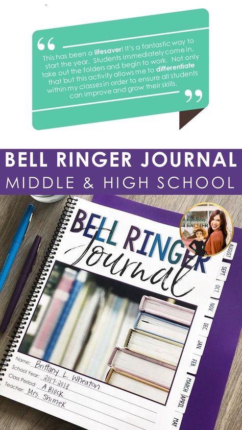 Bell Ringer Journals are a classroom management MIRACLE! Students develop a routine while simultaneously strengthening their reading, writing and communicating skills! These daily bell ringer prompts and warm-up activities are the perfect addition to any middle or high school ELA class.   #bellringers #bellringer #warmup #middleschoolela #middleschoolenglish #highschoolela #highschoolenglish 7th Grade Ela, High School Journal Ideas, Ela Bell Ringers Middle School, Bell Ringers For High School English, Middle School Esl, Superhero Teacher, Interactive Student Notebooks, Teaching Themes, Substitute Teaching