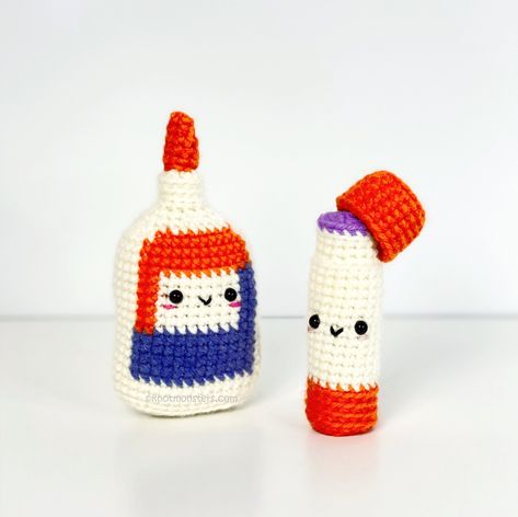 School Glue & Glue Stick PATTERN ONLY! PDF download KnotMonsters Amigurumi How to Beginner Easy School Supplies Office College kids teens Amigurumi Patterns, Crochet Sale Display, Begginers Crochet Patterns, Crochet Classroom Decor, Easy Crochet Amigurumi Free Patterns, Popular Crochet Items To Sell, Crochet Things To Make, 1 Hour Crochet Projects Free, Crochet Basics Step By Step