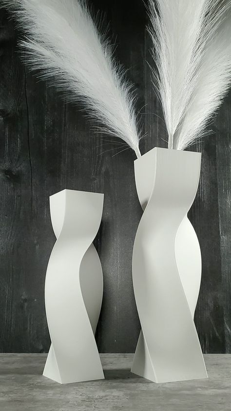 "Modern white flower vase for home decor, wedding decor or office arrangements. This piece can double as a centerpiece as well due to its geometric shape when viewed for any angle. This item comes in various sizes ranging from 8 inches to 19 inches tall. Taller vases can be used a floor vase if so desired. This vase is watertight so it can hold real flowers, dried flowers, or artificial flowers. This vase is an excellent gift for someone who just moved in a new home and who desires to furnish their living spaces with a unique modern style.  Large events such as weddings, bridal showers, bachelorette parties, or any special occasion you plan to host would be a great opportunity to showcase your excellent decor skills with this unique decoration arrangement. Each vase is made to order and we Floor Vases Decor Tall, Large Floor Vase Decor, Tall Vase Decorating Ideas, Tall Floor Vase Decor, Floor Vases Decor, Vases Decor Living Room, White Vase Decor, Tall White Vase, Essence Fest