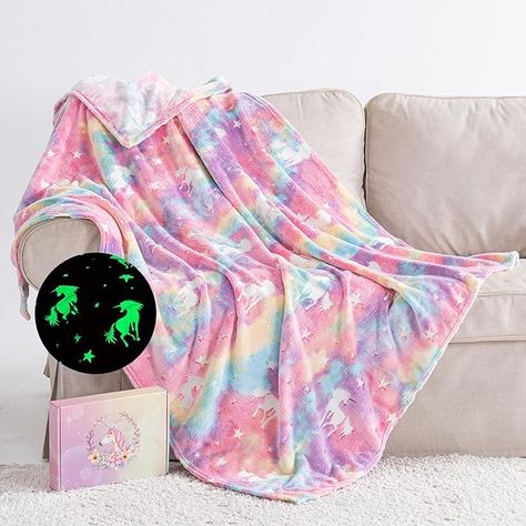 QSTEHEML Glow in The Dark Unicorn Throw Blanket for Boys Girls, Luminous Rainbow Blanket Birthday for Toddler Kids, Cozy Soft Fluffy Flannel Fleece Nap Sleep Blankets, 50" x 60" #ad Dark Unicorn, Cute Rainbow Unicorn, Unicorn Blanket, Rainbow Blanket, Unicorn Pattern, Toddler Blanket, Birthday Gifts For Boys, Sofa Couch Bed, Gardening For Kids