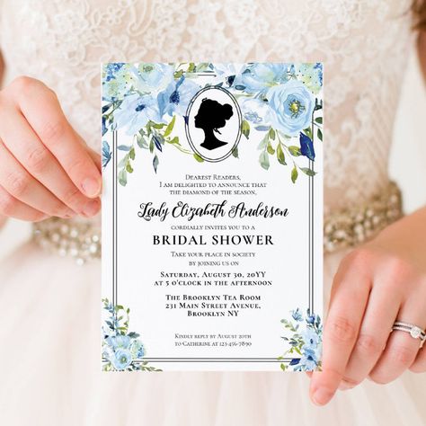 Bridgerton Bridal Shower Ideas, Bridgerton Theme, Bridal Shower Floral, Tea Bridal Shower Invitations, Blue Florals, Bridal Shower Tea, Afternoon Tea Parties, Floral Bridal Shower Invitations, Regency Era