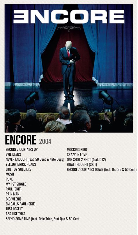 minimal poster of the album encore by eminem Emeniem Posters, Encore Wallpaper Eminem, The Eminem Show Poster, Encore Eminem Wallpaper, Album Posters Eminem, Eminem Wall Prints, Music Posters Eminem, Eminem Encore Wallpaper, Song Posters Eminem