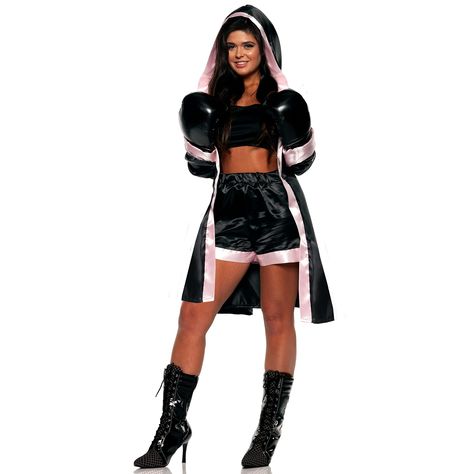 Boxing Outfit For Women, Couple Costumes Halloween, Black Satin Shorts, Boxer Halloween, Boxing Outfit, Boxing Halloween Costume, Halloween Costume For Women, Boxing Clothes, Boxer Costumes