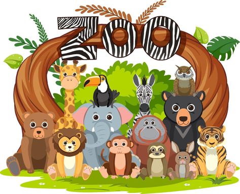 Zoo animals group in flat cartoon style Save Animals Drawing, Zoo Animals Pictures, Zoo For Kids, Zoo Animals Clipart, Zoo Background, Zoo Cartoon, Zoo Illustration, Zoo Clipart, Animals Group