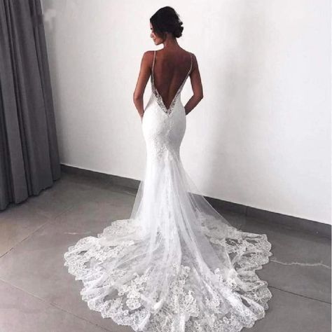 Mermaid Wedding Dresses, Backless Lace Wedding Dress, Stile Casual Chic, Wedding Gown Backless, Princess Bridal, Elegant Wedding Gowns, Essense Of Australia, Bridal Gowns Mermaid, Back Wedding Dress