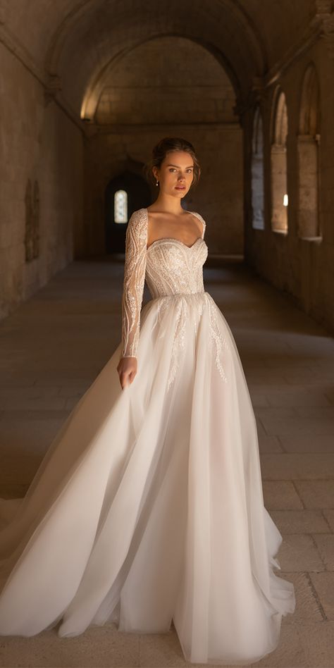 Princess Wedding Dresses Ball Gown Fairytale, Disney Fairytale Wedding Dress, Wedding Dresses With Long Sleeves, Princess Bride Dress, Church Wedding Dress, Princess Dress Fairytale, Eva Lendel, Dresses With Long Sleeves, Hand Beaded Lace