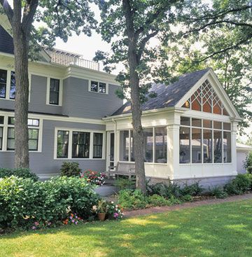 I wish I could just step into this picture!  I love the peeked roof on this sunroom and the fact that it is somewhat detached from the home but still compliments the style even though it's clearly it's own space. And the windows...WOW! Sunrooms Ideas, Screened Porch Designs, Four Seasons Room, Sunroom Addition, Three Season Room, House Redo, Sunroom Decorating, Enclosed Porches, Building A Porch