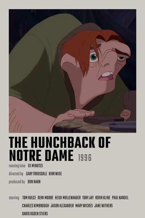 Mary Wickes, David Ogden Stiers, Jane Withers, Tom Hulce, Kevin Kline, The Hunchback Of Notre Dame, Hunchback Of Notre Dame, Movie Card, Demi Moore