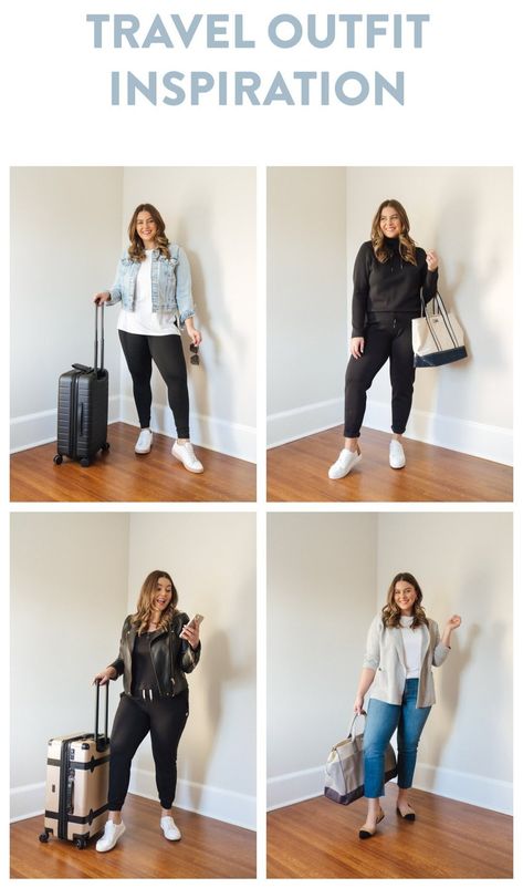 On the road again and wanted to share a few of my go-to formulas when it comes to traveling outfits. For me, it’s essential to be comfortable but also feel polished and put together, so here are four looks that work for any time of the year! The key to any good travel outfit is layering. If you’re worried about being too cold or too warm, be mindful of the weight/fabric of your layers. I previously wrote a blog post on how to style layers here, if interested! Let get into the looks.LAYER UP with Dress Comfortable Casual, Comfy Sightseeing Outfit, Traveling Work Outfits, Travel Layering Outfits, Airport Outfit Fall Travel Style, Plus Size Outfits Travel, Travel Outfit For Plus Size Women, Casual Work Travel Outfit, Comfortable Traveling Outfits