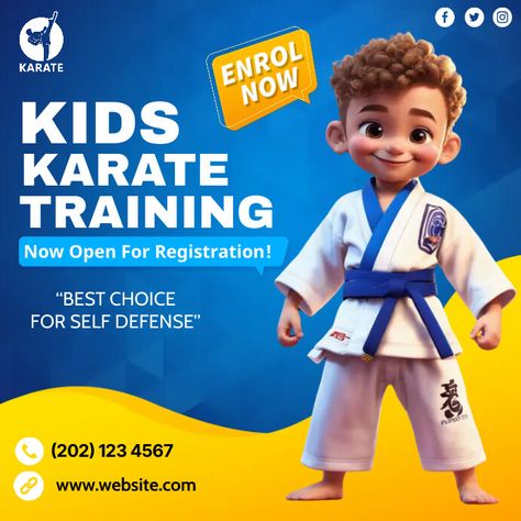 Karate Banner, Class Poster Design, Taekwondo Kids, Kids Martial Arts, Karate School, Kids Karate, Taekwondo Training, Karate Classes, Karate Training