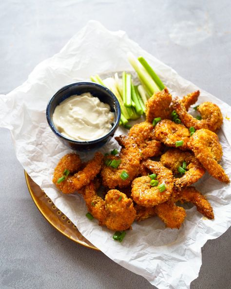 Air Fryer Buffalo Shrimp, Shrimp In The Air Fryer, Air Fried Shrimp, Pork Shoulder Steak, Spiced Shrimp, Buffalo Shrimp, Deep Fried Appetizers, Breaded Shrimp, Food Image