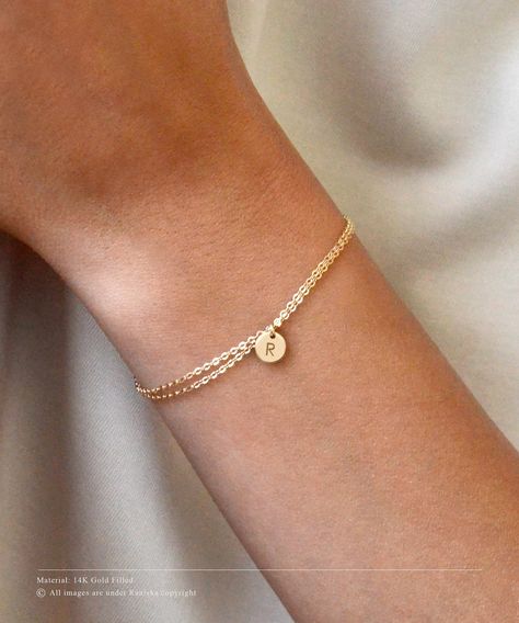 ZOLA 14K Solid Gold Dainty Chain Bracelet Initial Charm Bracelet Personalized Wrap Bracelet Tiny Personalized Disk Tiny Circle Tag - Etsy Gold Bracelet Simple, Initial Charm Bracelet, Minimal Bracelet, Bracelet Initial, Dainty Chain, Stunning Jewellery, Initial Charm, Schmuck Design, Chain Link Bracelet