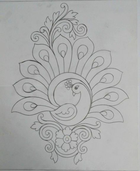 Peacock Design For Lippan Art, Lippan Art Design Stencil, Aalekhan Designs, Oval Drawing Art, Peacock Outline Drawing For Aari Work, Pencil Drawings For Aari Work, Lippan Art Stencil, Kalamkari Flower Designs, மயில் டிசைன்