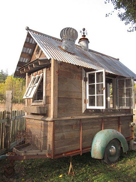 Small Shed House Design | ... home front: Bob Bowling Rustics' tiny sheds; barn converted to small Creative Trailer Ideas, Chicken Coop On Wheels, Chicken Coop Pallets, Mobile Chicken Coop, Walk In Chicken Coop, Rustic Tiny House, Chickens In The Winter, Portable Chicken Coop, Diy Chicken Coop Plans