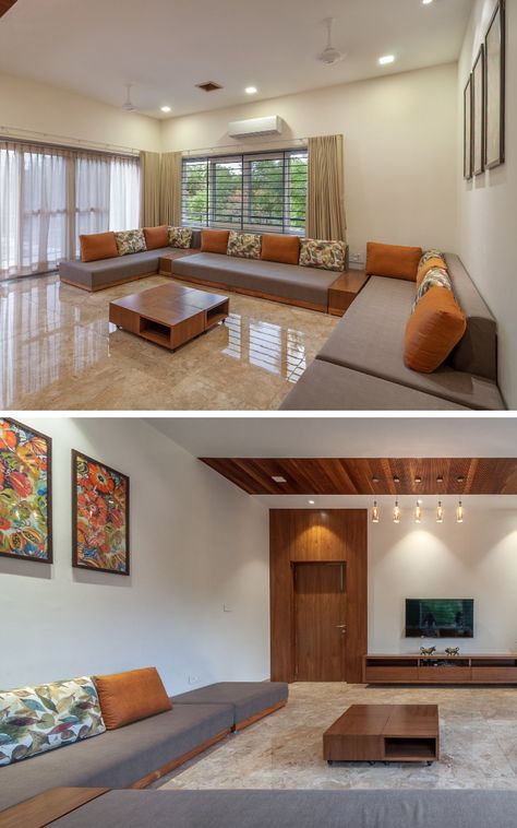 Contemporary House With a Simple Layout -family room -living room House Styling Interior, Contemporary Living Room Design, Hall Interior Design, Indian Home Interior, Interior Design Per La Casa, Hall Interior, Living Room Sofa Design, Home Design Living Room, घर की सजावट
